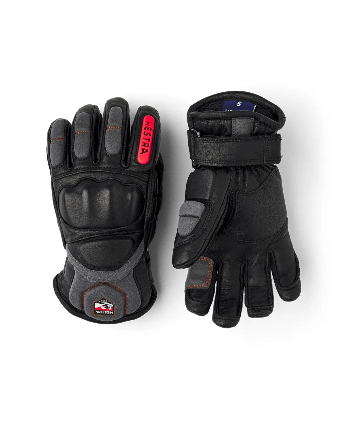 HESTRA Impact Racing Junior 5 Finger - Black/Flame red