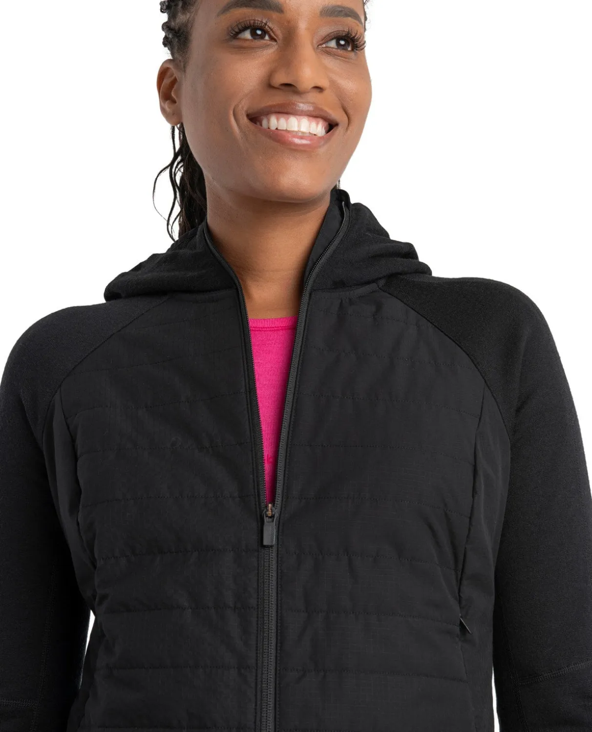 Icebreaker Women Mer Quantum Hybrid LS Zip Hoodie - Black
