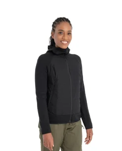 Icebreaker Women Mer Quantum Hybrid LS Zip Hoodie - Black