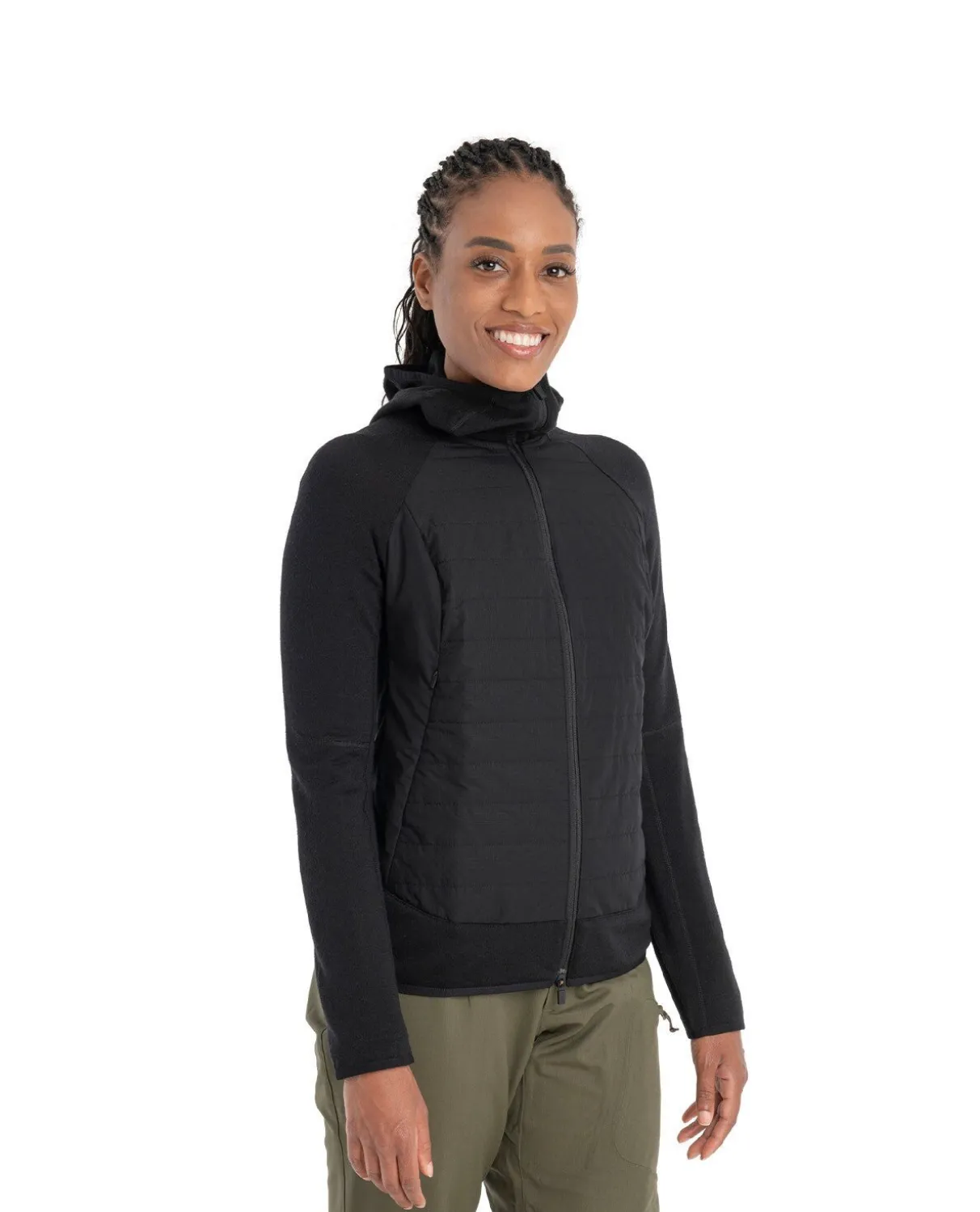 Icebreaker Women Mer Quantum Hybrid LS Zip Hoodie - Black