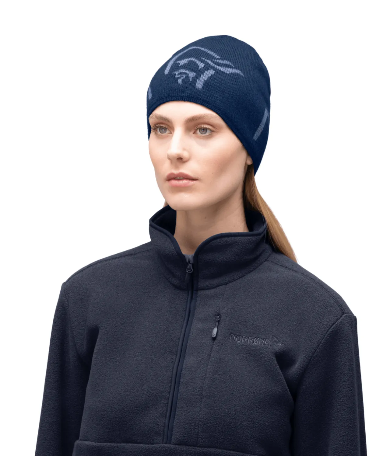 Norröna Unisex /29 mid merinoUll logo Beanie - Indigo Night Melange